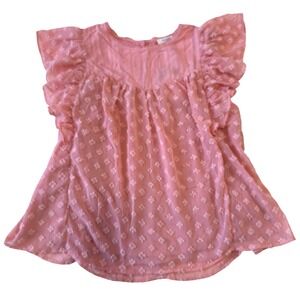 Umgee USA Women's Top Medium Pink Flutter Sleeve Lined Sheer Boho Blouse Top NWT